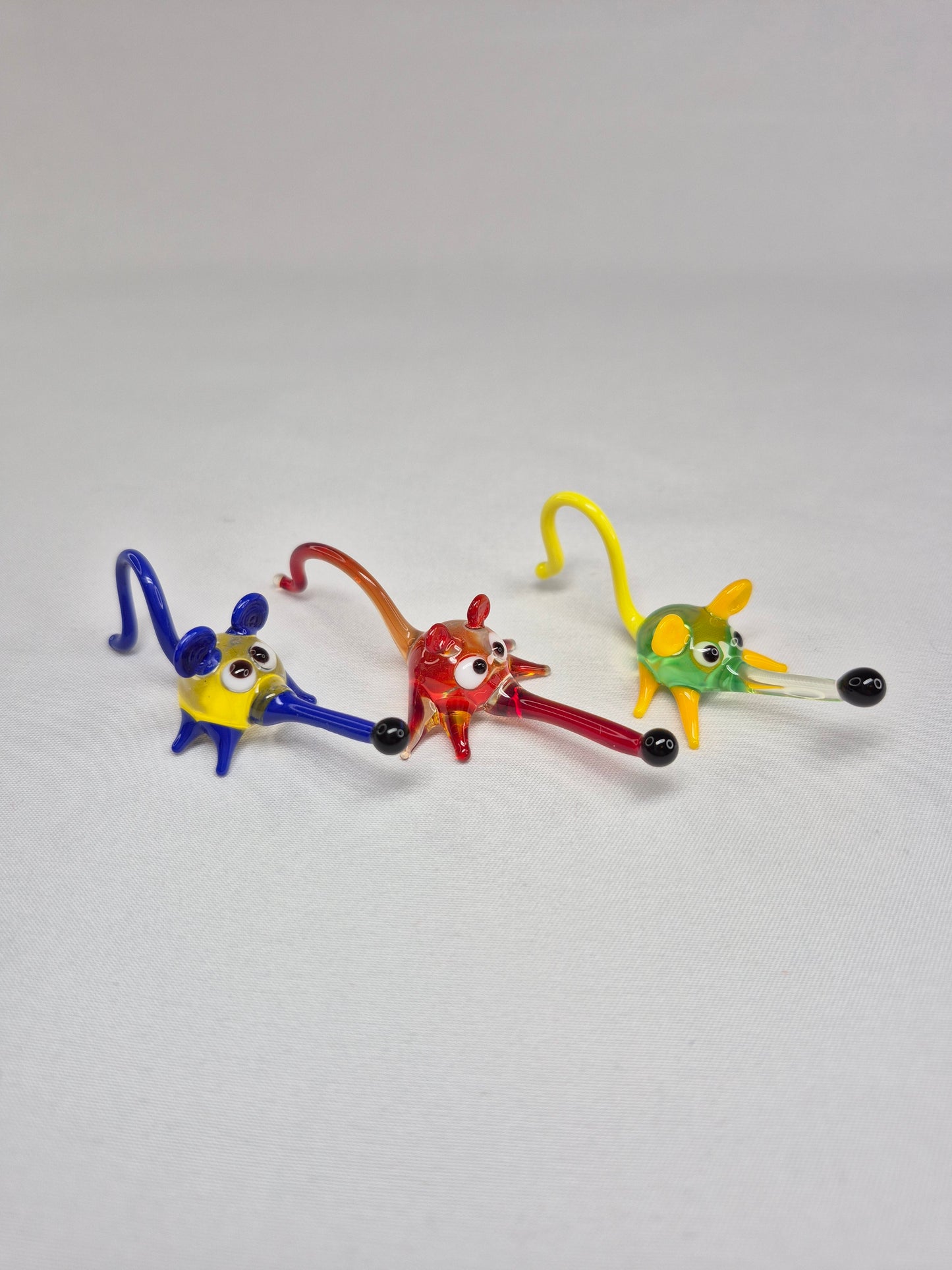 Mini Glass Mouse (blue, yellow, and red)